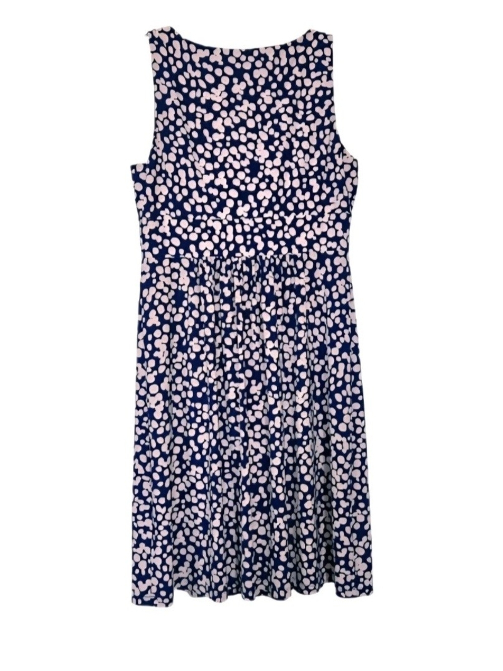 Chaps Sleeveless Faux Wrap Dress Blue & White Polka Dot Fit & Flare size L Large - Picture 7 of 14